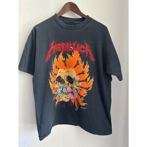Metallica Pushead Flaming SkullVintage Reprint T-shirt  Single Stitch